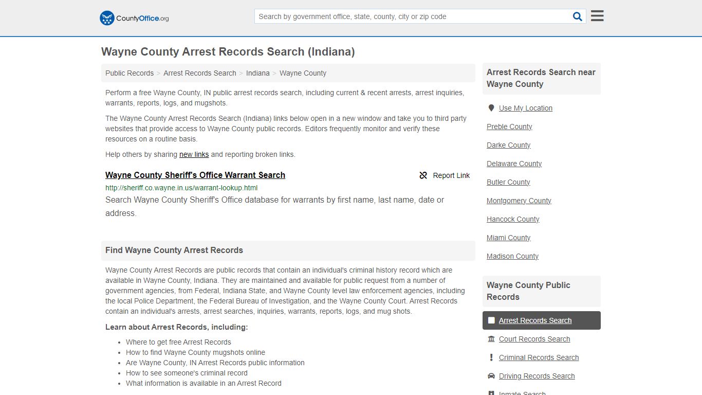Arrest Records Search - Wayne County, IN (Arrests & Mugshots)